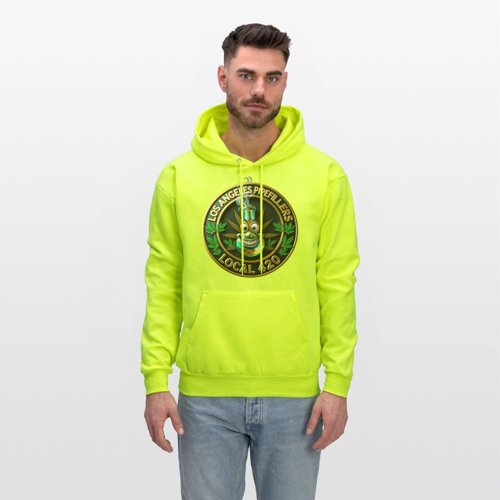 LOS ANGLES PIPEFILLERS LOCAL 420 2 EMBLEM Men's Hoodie - safety green