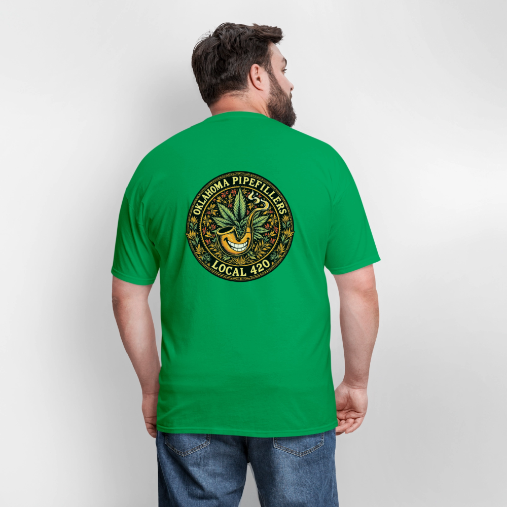 OKLAHOMA PIPEFILLERS LOCAL 420  F/B DESIGNS Men's T-Shirt - bright green
