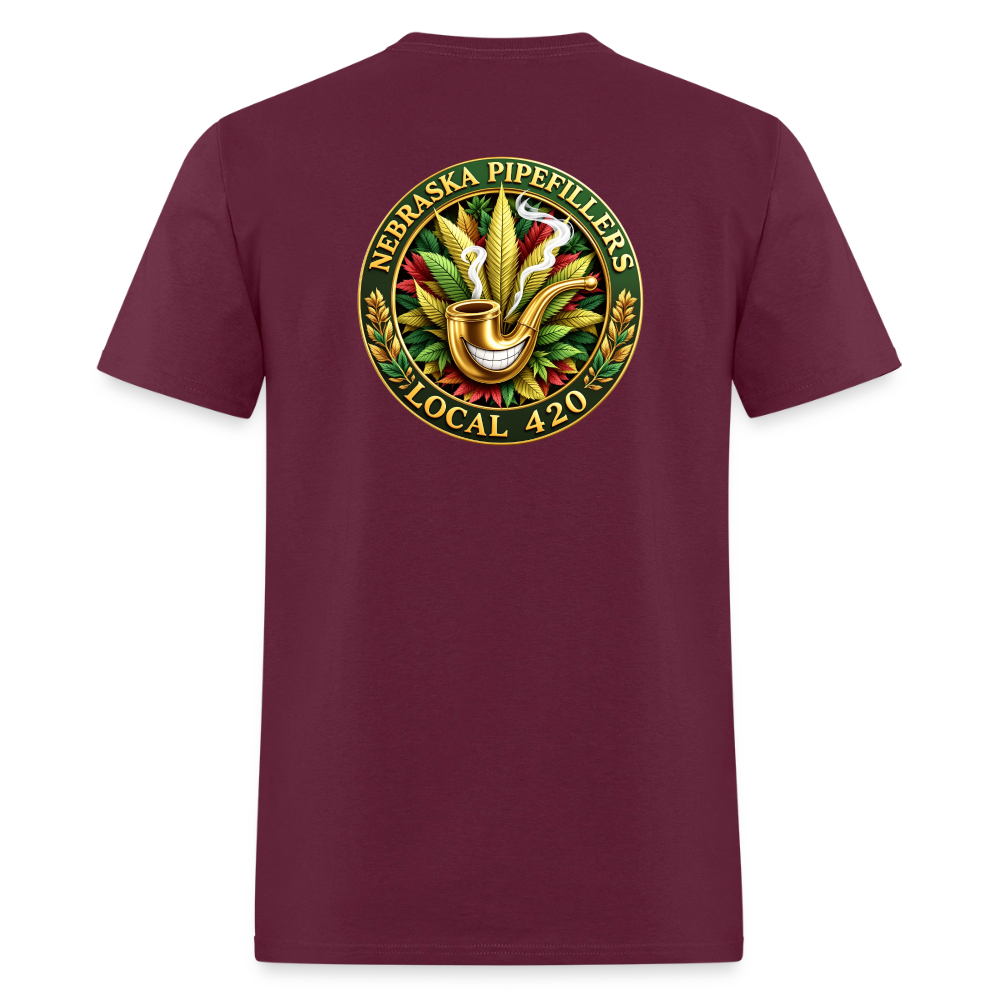 NEBRASKA PIPEFILLERS LOCAL 420 F/B DESIGNS Men's T-Shirt - burgundy