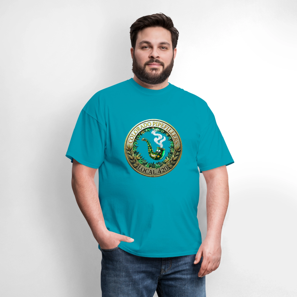 COLORADO PIPEFILLERS LOCAL 420 F/B EMBLEMS Men's T-Shirt - turquoise