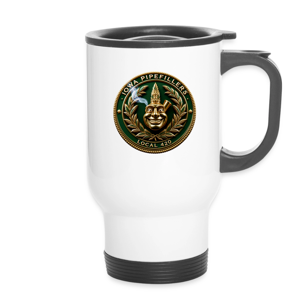 IOWA PIPEFILLERS LOCAL 420 14oz Stainless Steel Travel Mug - white