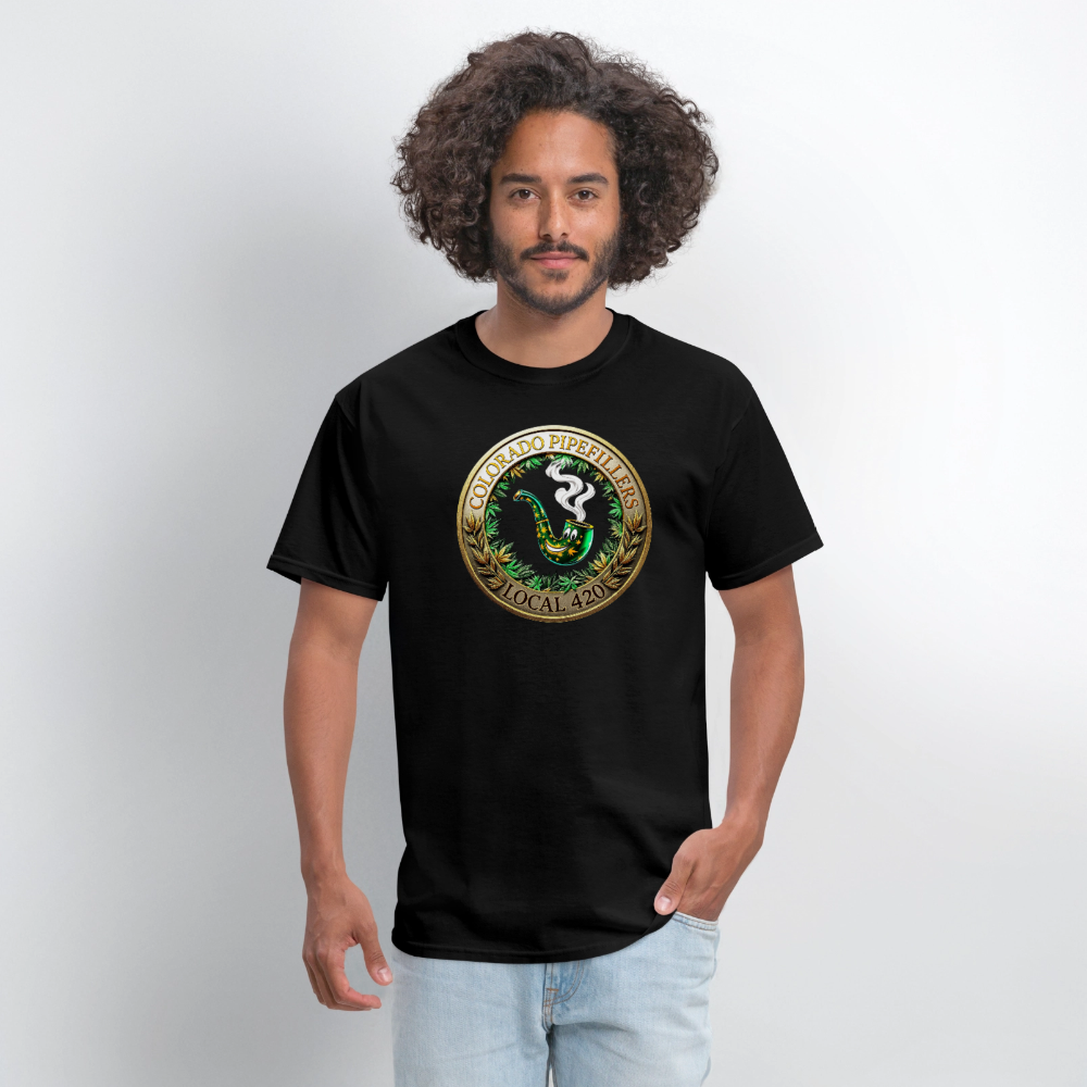 COLORADO PIPEFILLERS LOCAL 420 F/B EMBLEMS Men's T-Shirt - black