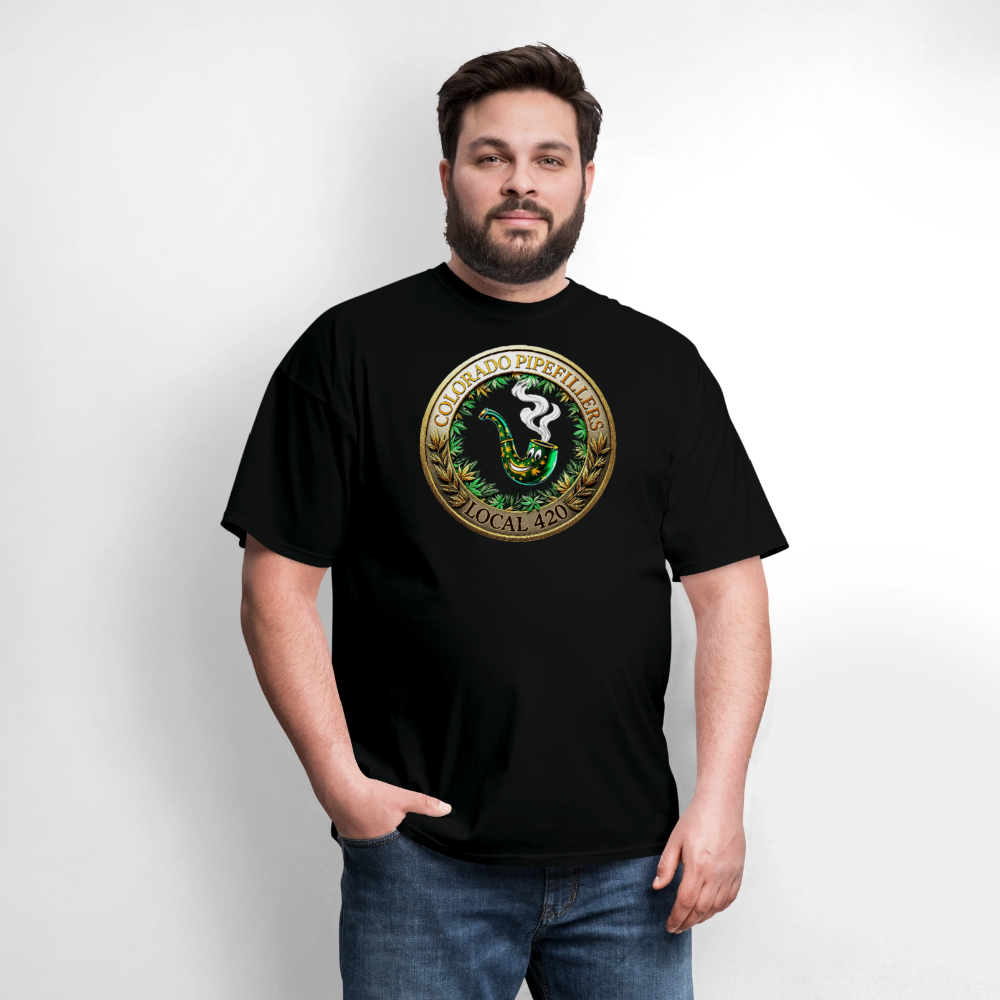 COLORADO PIPEFILLERS LOCAL 420 F/B EMBLEMS Men's T-Shirt - black