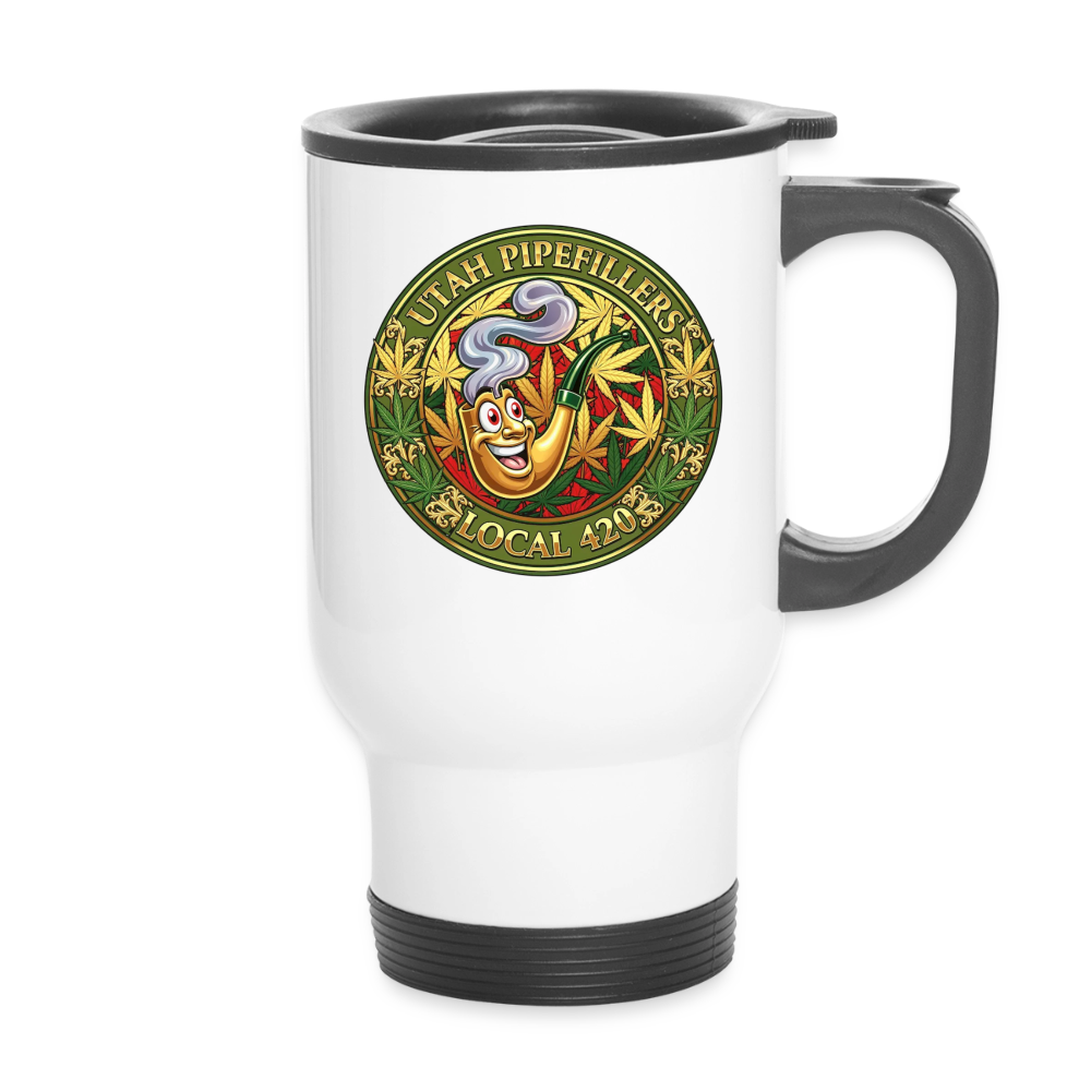 UTAH PIPEFILLERS LOCAL 420 14oz Stainless Steel Travel Mug - white