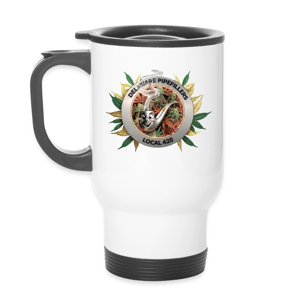DELAWARE PIPEFILLERS LOCAL 420 14oz Stainless Steel Travel Mug - white