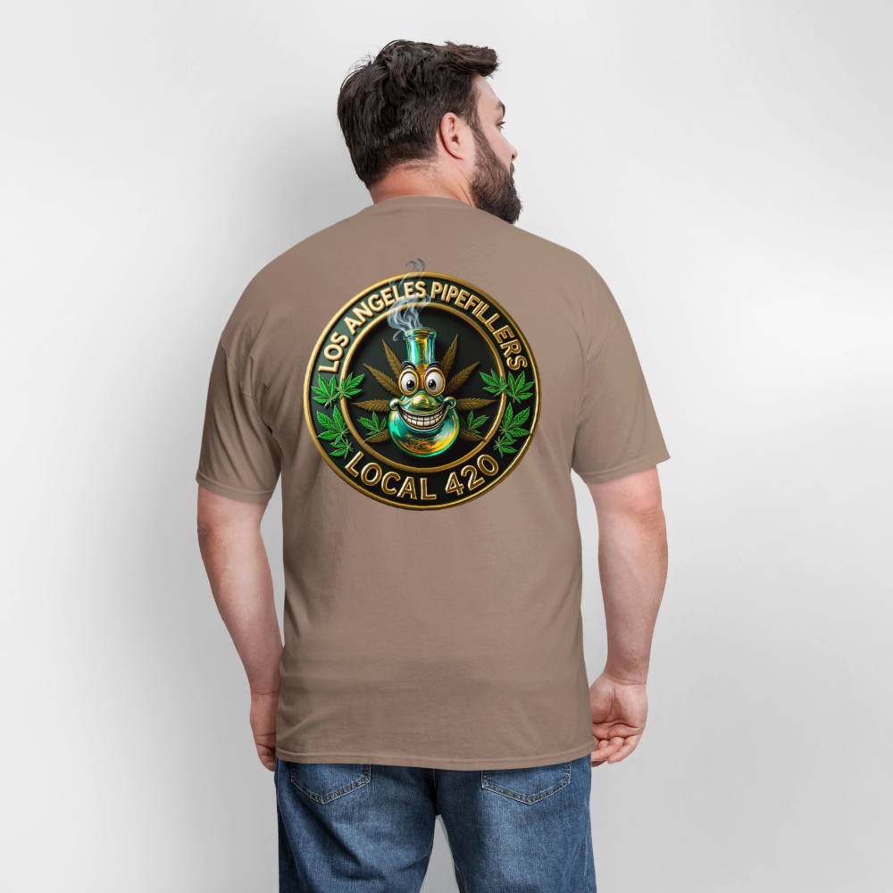 LOS ANGLES PIPEFILLERS LOCAL 420 2 EMBLEM Men's T-Shirt - safari