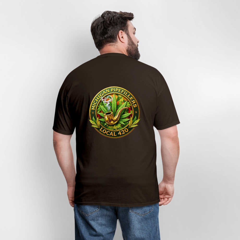 MICHIGAN PIPEFILLERS LOCAL 420 F/B DESIGN Men's T-Shirt - brown