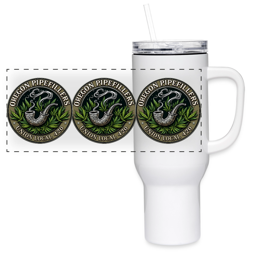 OREGON PIPEFILLERS LOCAL 420 40oz 3 EMBLEM Stainless Steel Travel Tumbler - white