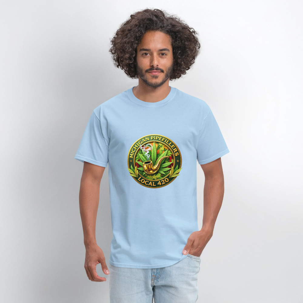 MICHIGAN PIPEFILLERS LOCAL 420 F/B DESIGN Men's T-Shirt - powder blue