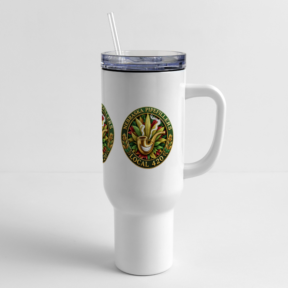 NEBRASKA PIPEFILLERS LOCAL 420 Travel Mug 40oz Stainless Steel Travel Tumbler - white