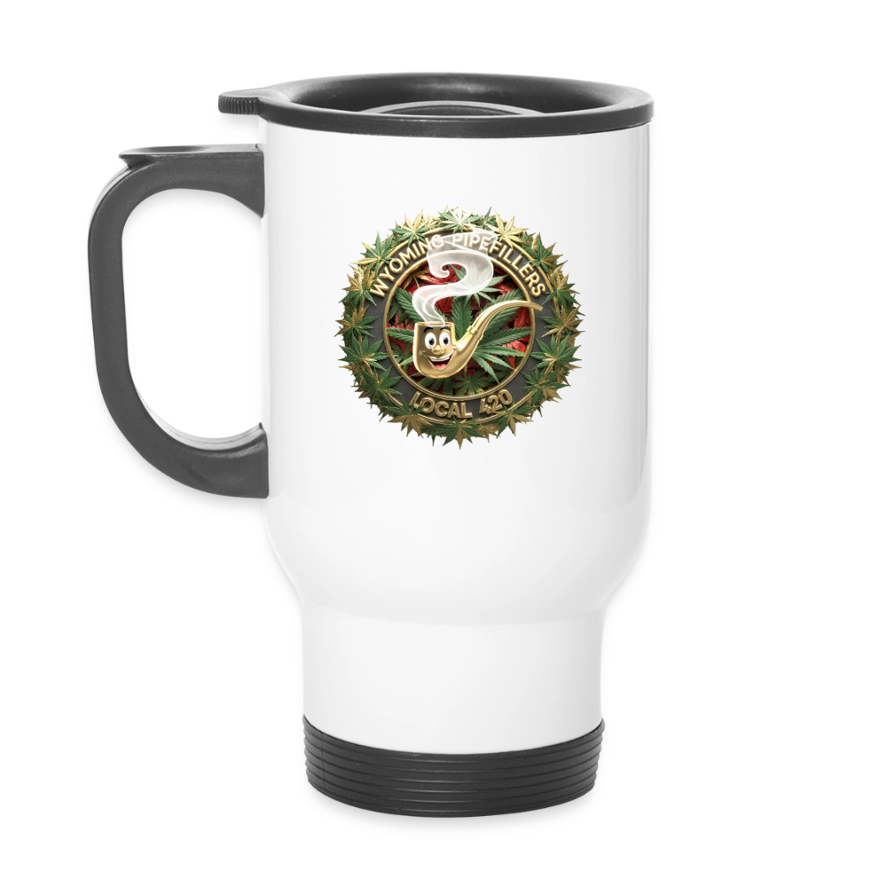 WYOMING PIPEFILLERS LOCAL 420 14oz Stainless Steel Travel Mug - white