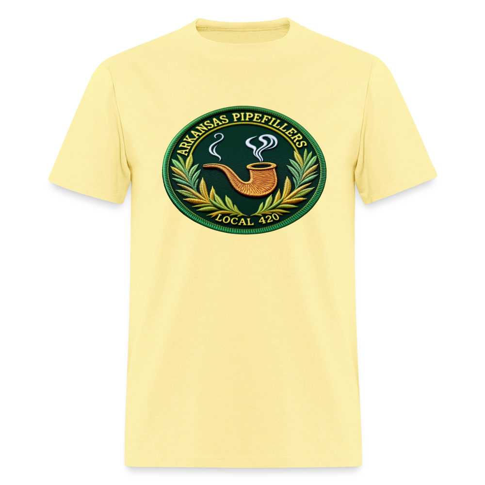 ARKANSAS PIPEFILLERS LOCAL 420 F/B EMBLEMS  Men's T-Shirt - cornsilk