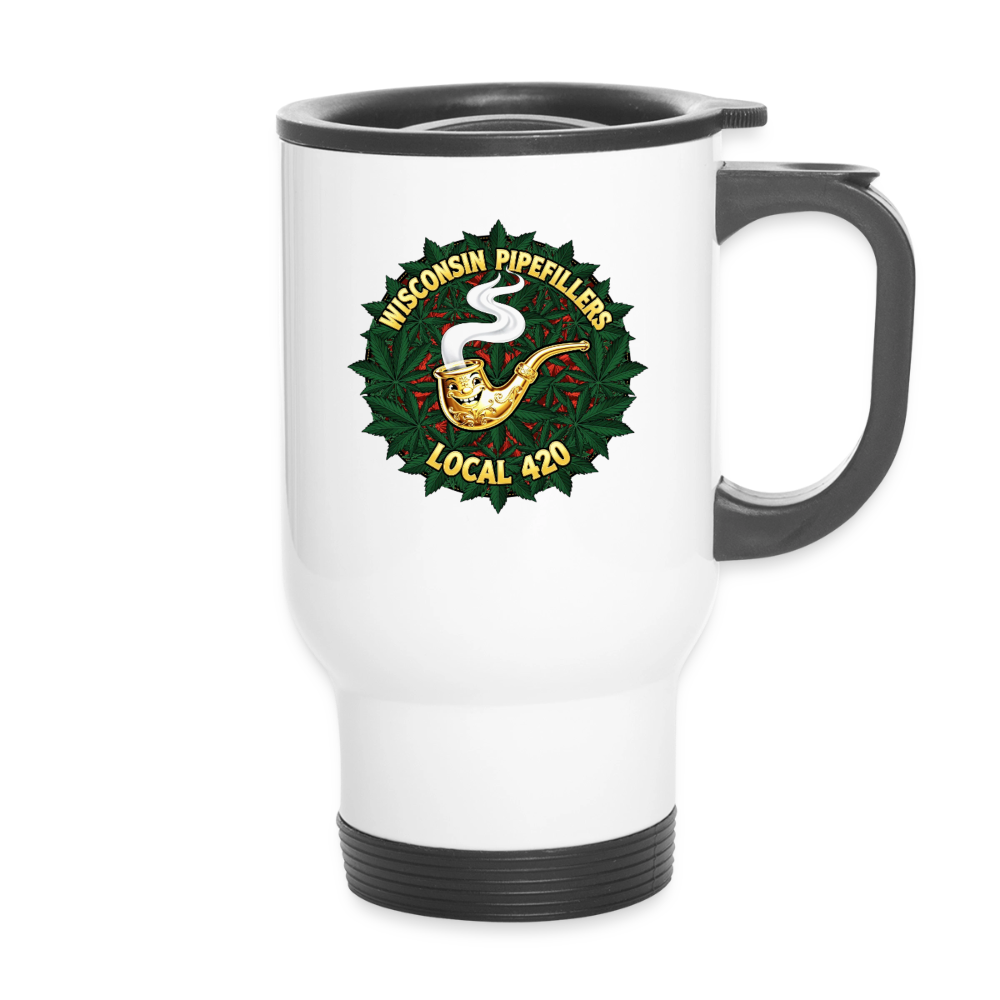 WISCONSIN PIPEFILLERS LOCAL 420 14oz Stainless Steel Travel Mug - white