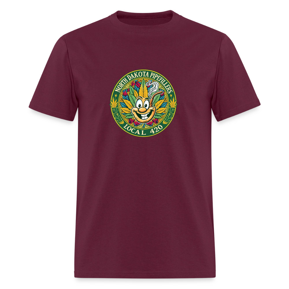 NORTH DAKOTA PIPEFILLERS LOCAL 420 F/B 2 DESIGNS Men's T-Shirt - burgundy