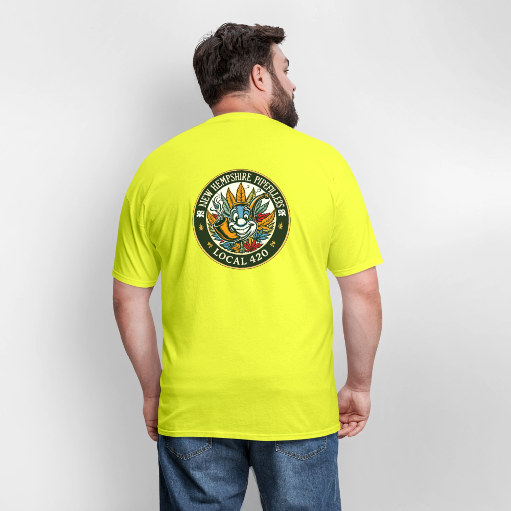 NEW HEMPSHIRE PIPEFILLERS LOCAL 420 2 EMBLEM Men's T-Shirt - safety green