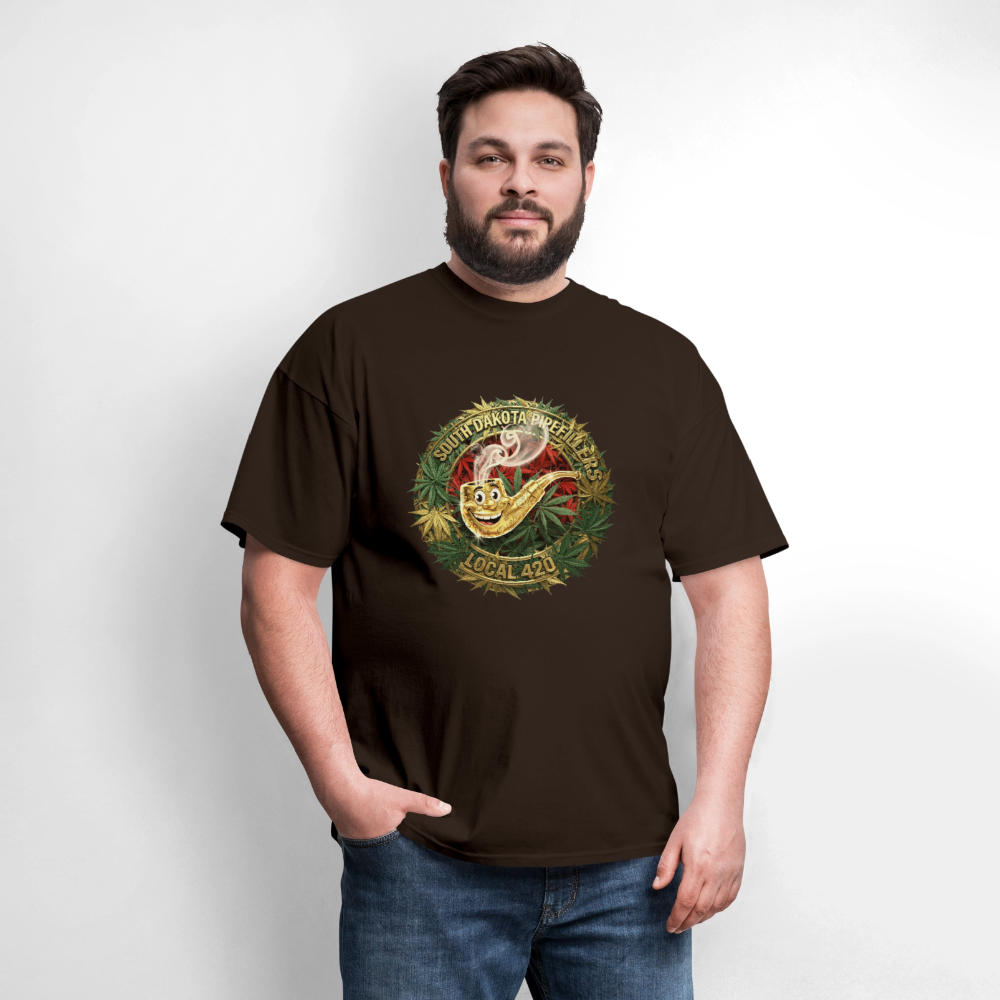 SOUTH DAKOTA PIPEFILLERS LOCAL 420  F/B DESIGN Men's T-Shirt - brown