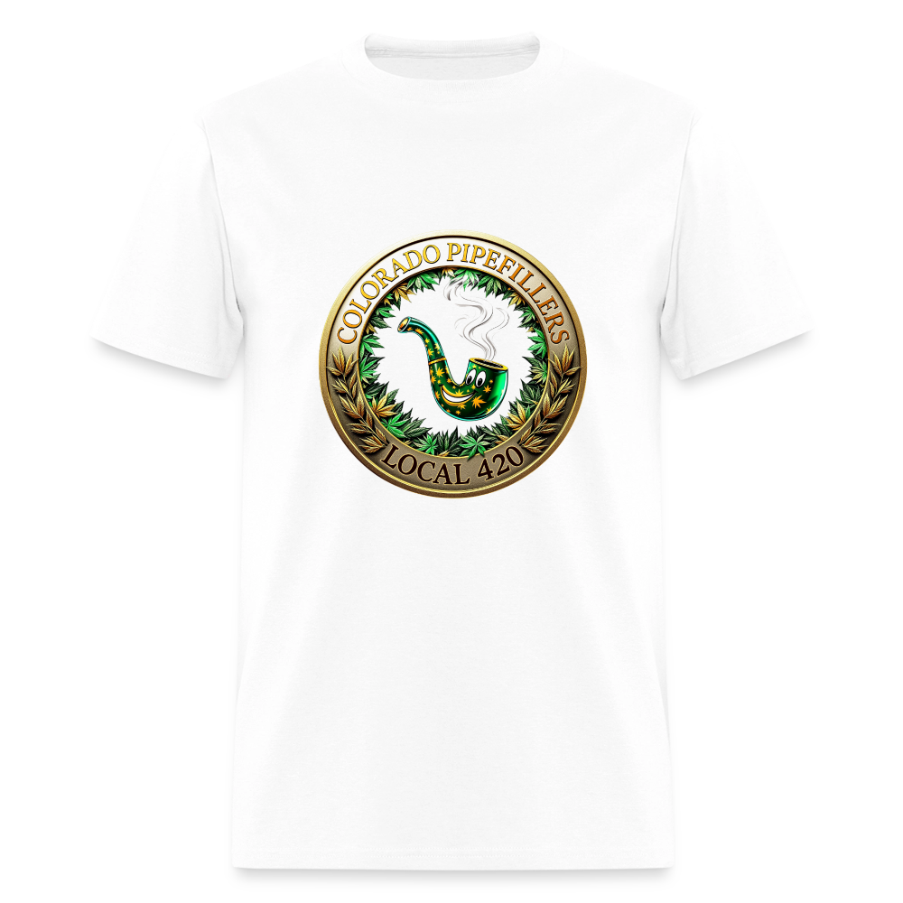 COLORADO PIPEFILLERS LOCAL 420 F/B EMBLEMS Men's T-Shirt - white