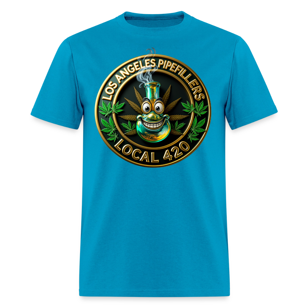 LOS ANGLES PIPEFILLERS LOCAL 420 2 EMBLEM Men's T-Shirt - turquoise