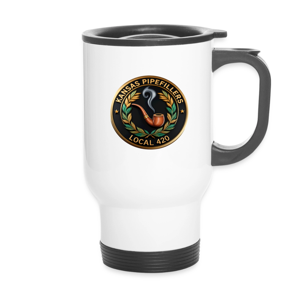 KANSAS PIPEFILLERS LOCAL 420 14oz Stainless Steel Travel Mug - white
