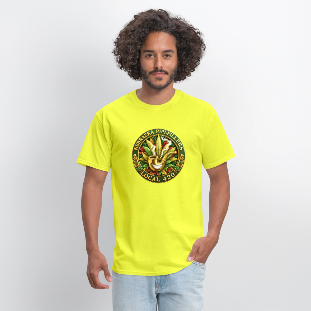 NEBRASKA PIPEFILLERS LOCAL 420 F/B DESIGNS Men's T-Shirt - safety green
