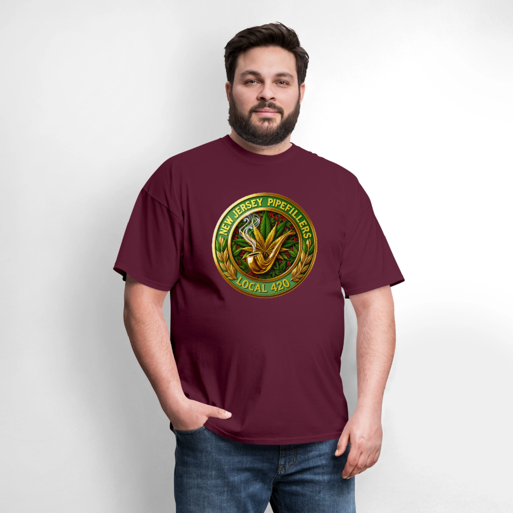 NEW JERSEY PIPEFILLERS LOCAL 420 F/B DESIGN Men's T-Shirt - burgundy