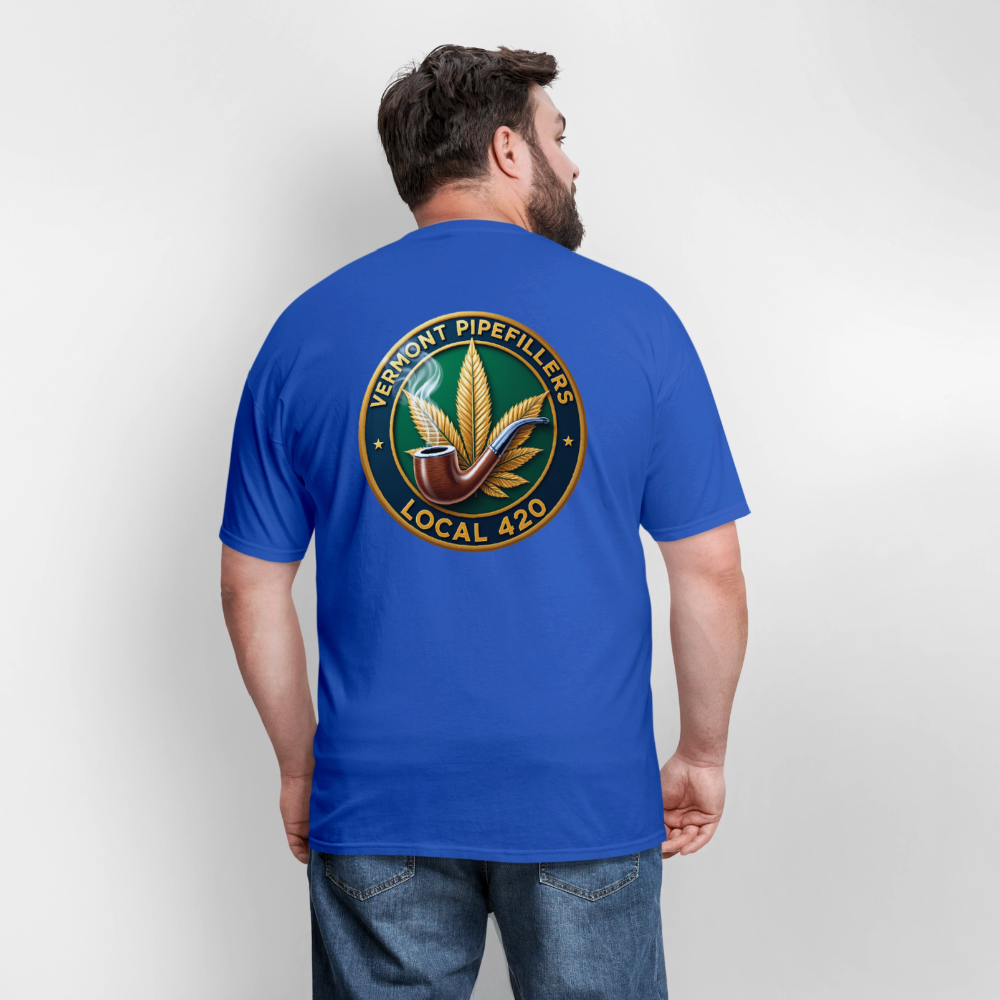 VERMONT PIPEFILLERS LOCAL 420 2 EMBLEM Men's T-Shirt - royal blue