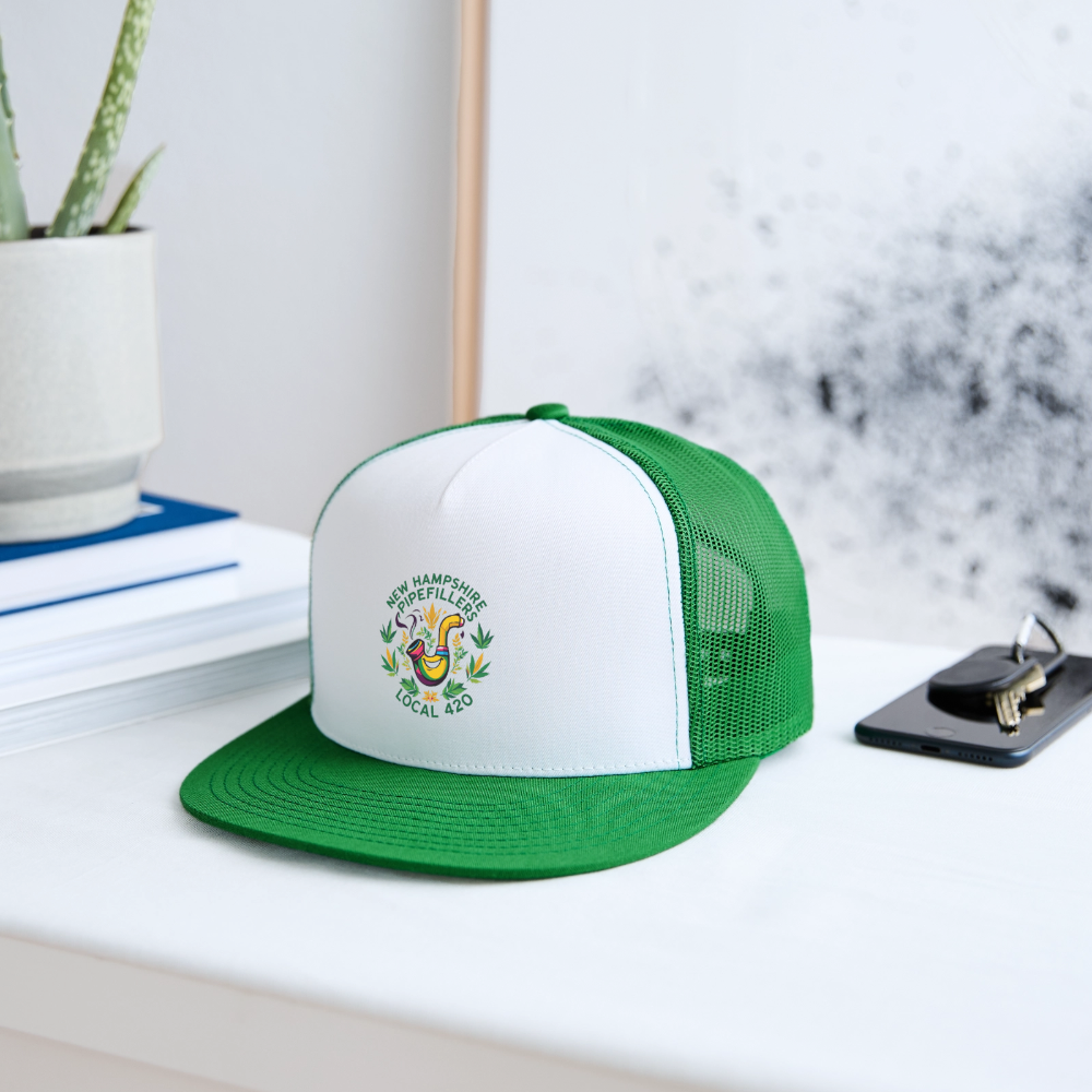 NEW HAMPSHIRE PIPEFILLERS LOCAL 420 Trucker Hat - white/kelly green