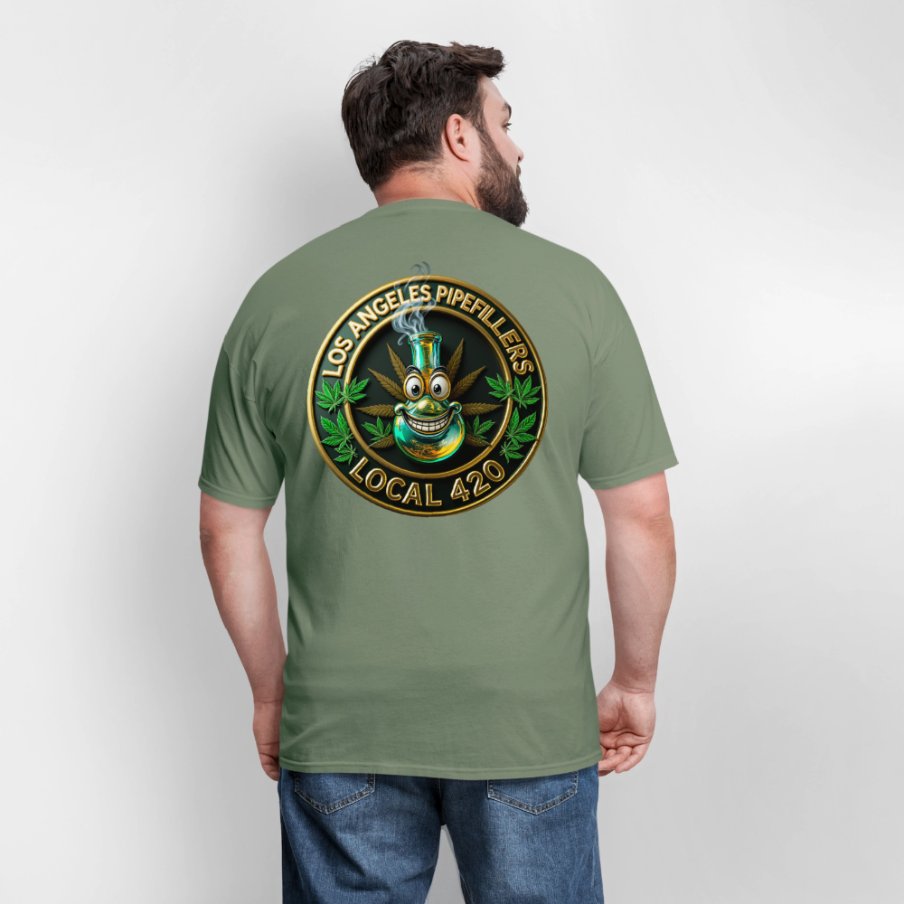 LOS ANGLES PIPEFILLERS LOCAL 420 2 EMBLEM Men's T-Shirt - military green