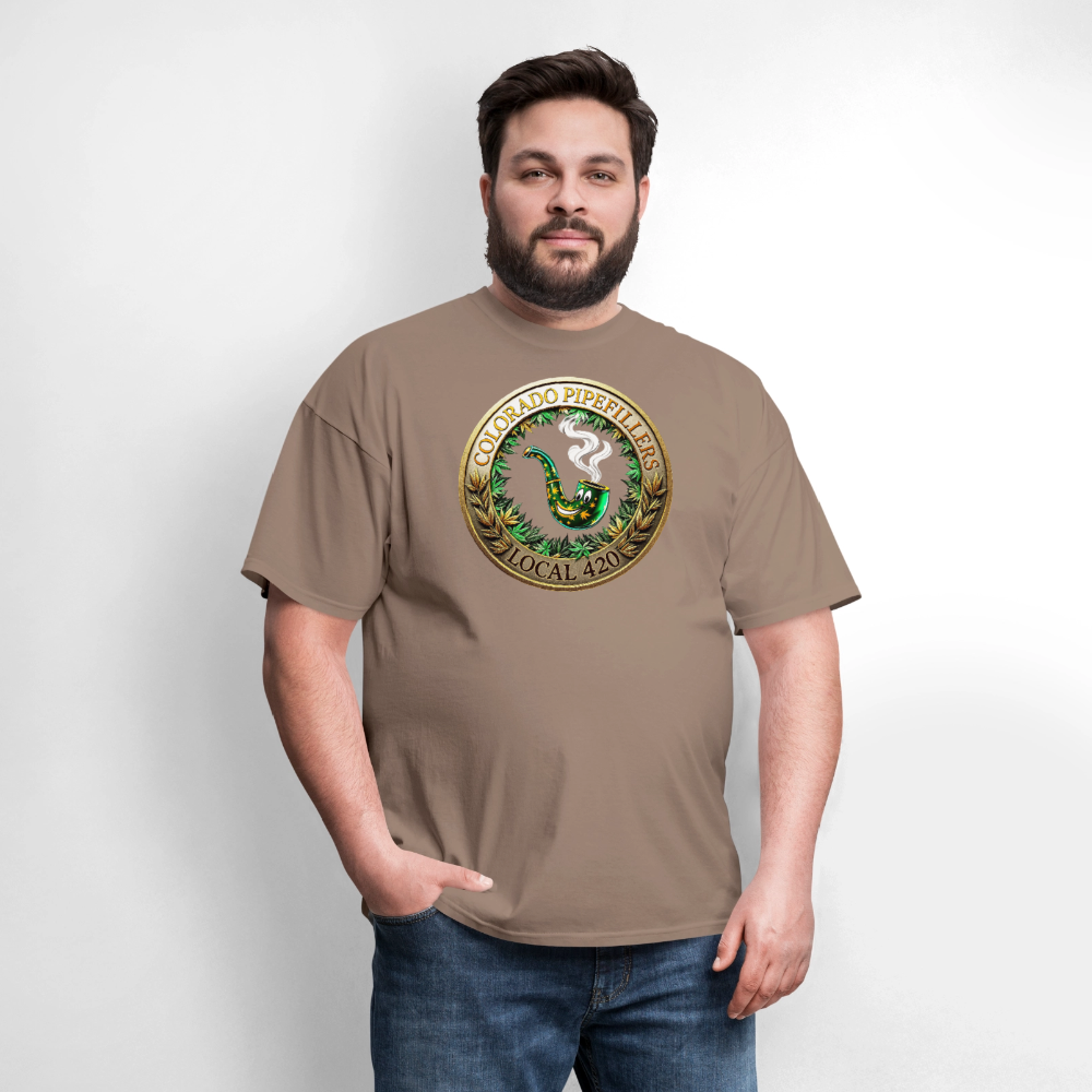 COLORADO PIPEFILLERS LOCAL 420 F/B EMBLEMS Men's T-Shirt - safari