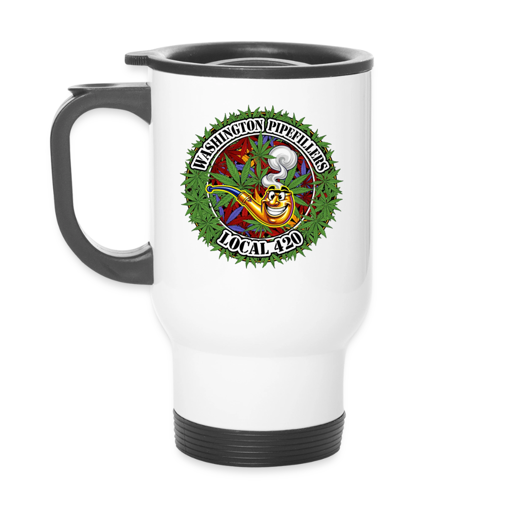 WASHINGTON PIPEFILLERS LOCAL 420 14oz Stainless Steel Travel Mug - white