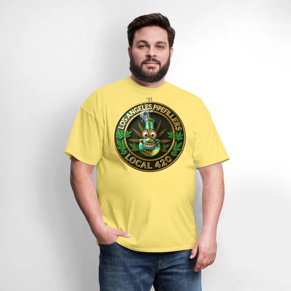 LOS ANGLES PIPEFILLERS LOCAL 420 2 EMBLEM Men's T-Shirt - cornsilk