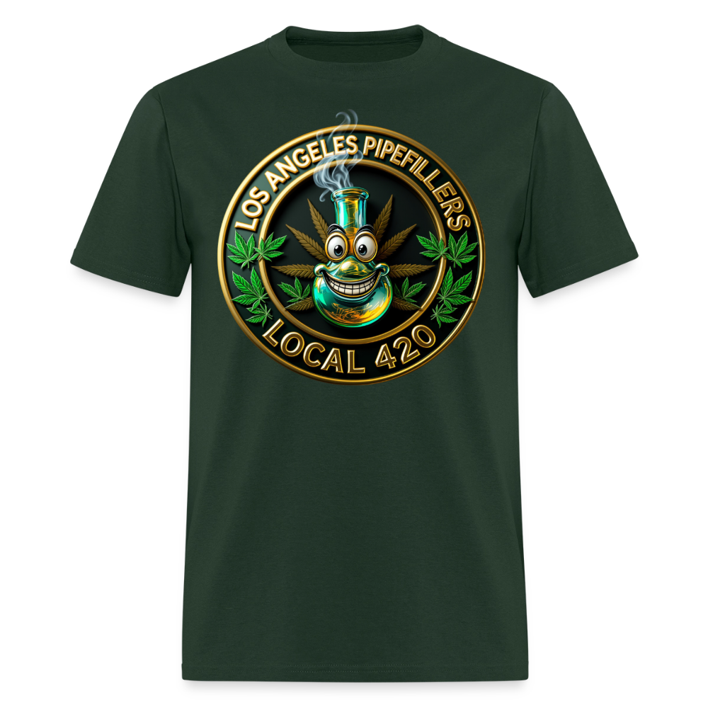 LOS ANGLES PIPEFILLERS LOCAL 420 2 EMBLEM Men's T-Shirt - forest green
