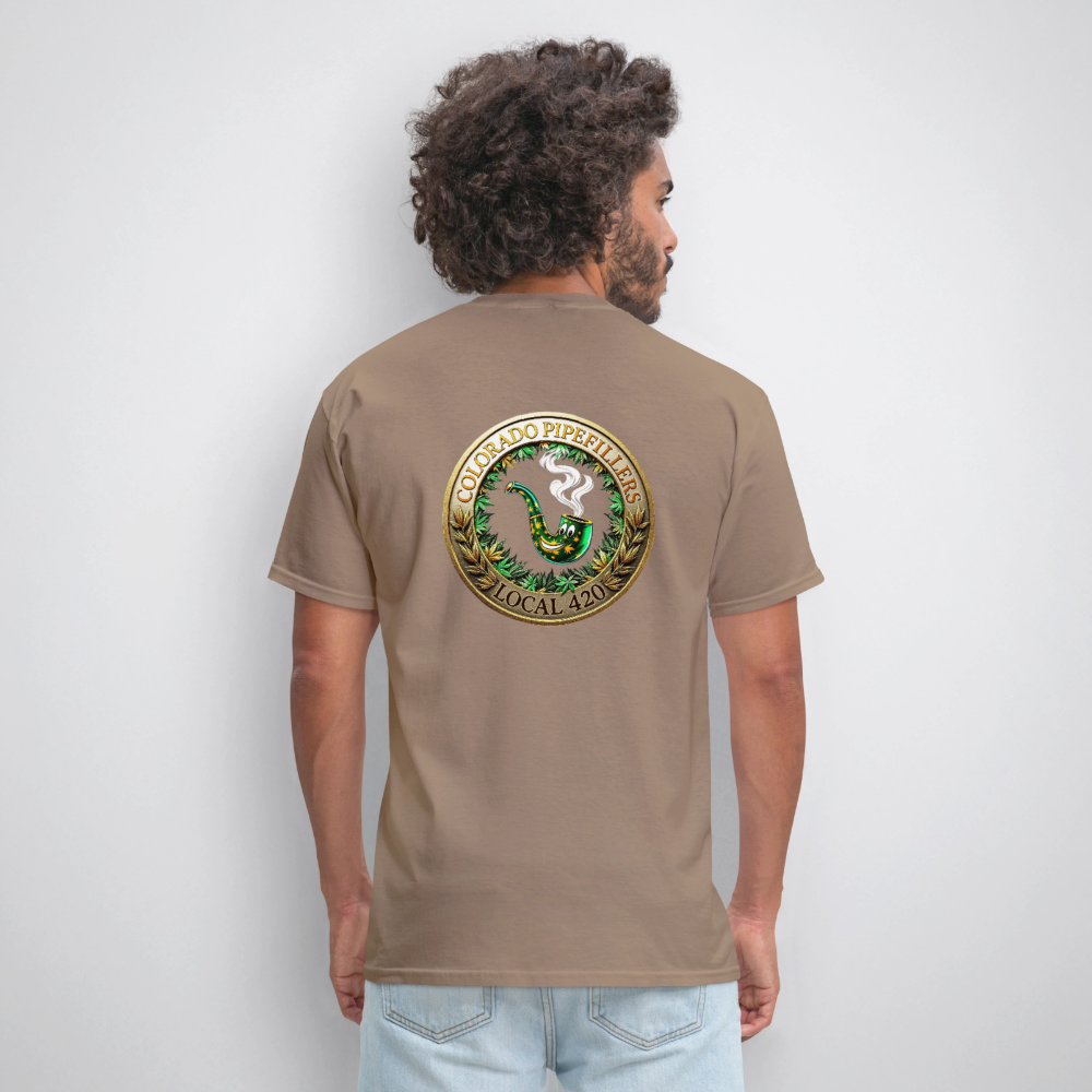 COLORADO PIPEFILLERS LOCAL 420 F/B EMBLEMS Men's T-Shirt - safari