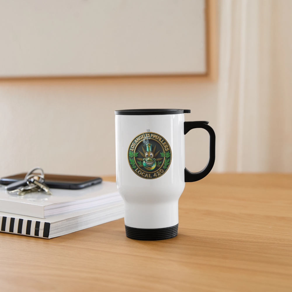 LOS ANGLES PIPEFILLERS LOCAL 420 Stainless Steel 14oz Travel Mug - white