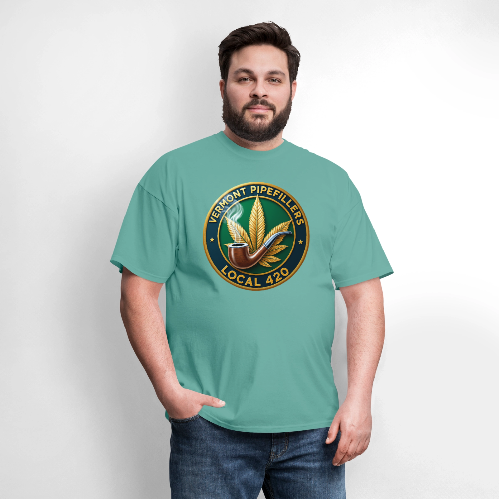 VERMONT PIPEFILLERS LOCAL 420 2 EMBLEM Men's T-Shirt - aquatic