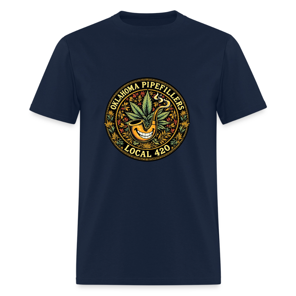 OKLAHOMA PIPEFILLERS LOCAL 420  F/B DESIGNS Men's T-Shirt - navy