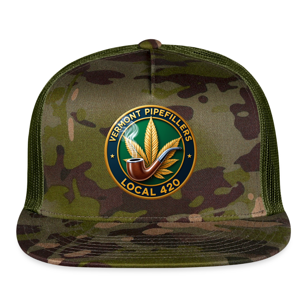 VERMONT PIPEFILLERS LOCAL 420 2 EMBLEM Men's CAMO Trucker Hat - MultiCam\green
