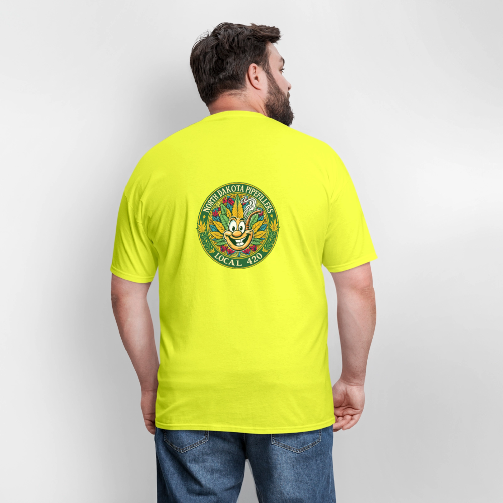NORTH DAKOTA PIPEFILLERS LOCAL 420 F/B 2 DESIGNS Men's T-Shirt - safety green