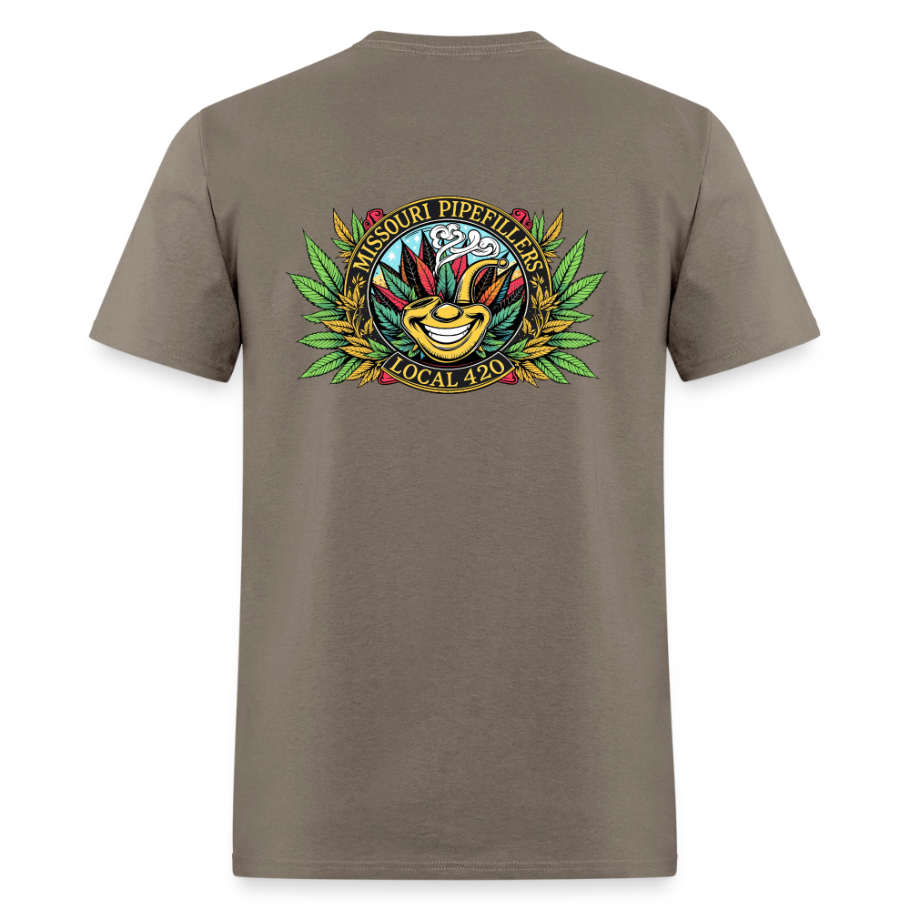 MISSOURI PIPEFILLERS LOCAL 420  F/B DESIGNS  Men's T-Shirt - safari