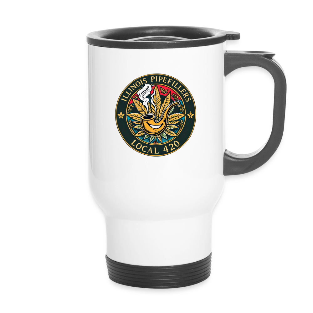 ILLINOIS PIPEFILLERS LOCAL 420 14oz Stainless Steel Travel Mug - white