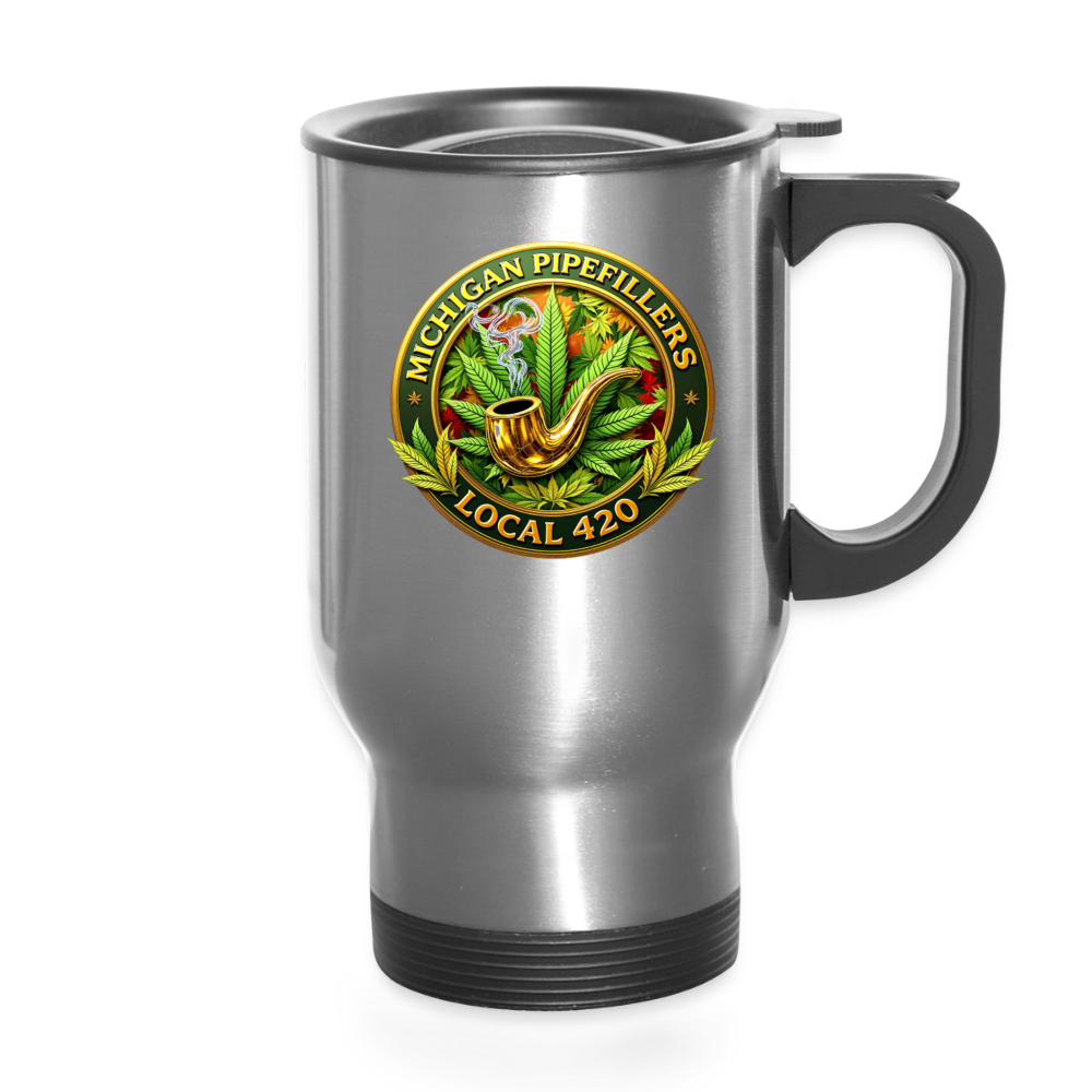 MICHIGAN PIPEFILLERS LOCAL 420 14oz Stainless Steel Travel Mug - silver