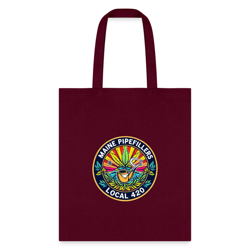 MAINE PIPEFILLERS LOCAL 420 Tote Bag - burgundy