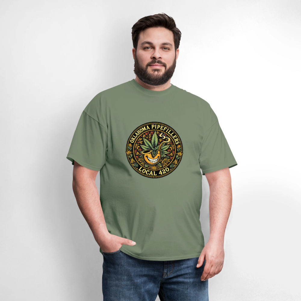 OKLAHOMA PIPEFILLERS LOCAL 420  F/B DESIGNS Men's T-Shirt - military green