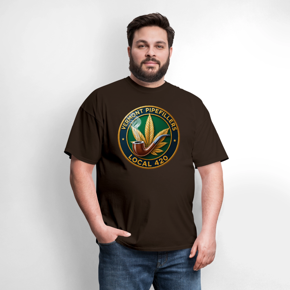 VERMONT PIPEFILLERS LOCAL 420 2 EMBLEM Men's T-Shirt - brown