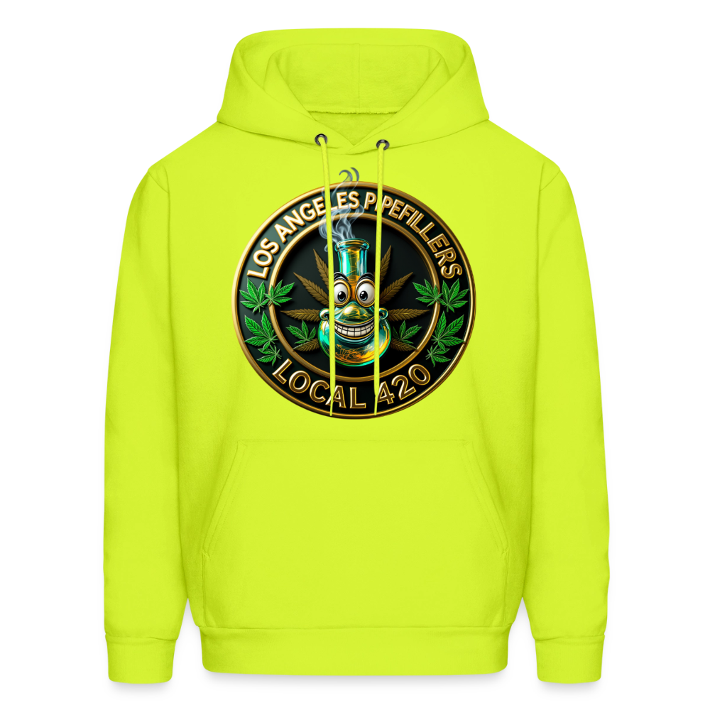 LOS ANGLES PIPEFILLERS LOCAL 420 2 EMBLEM Men's Hoodie - safety green