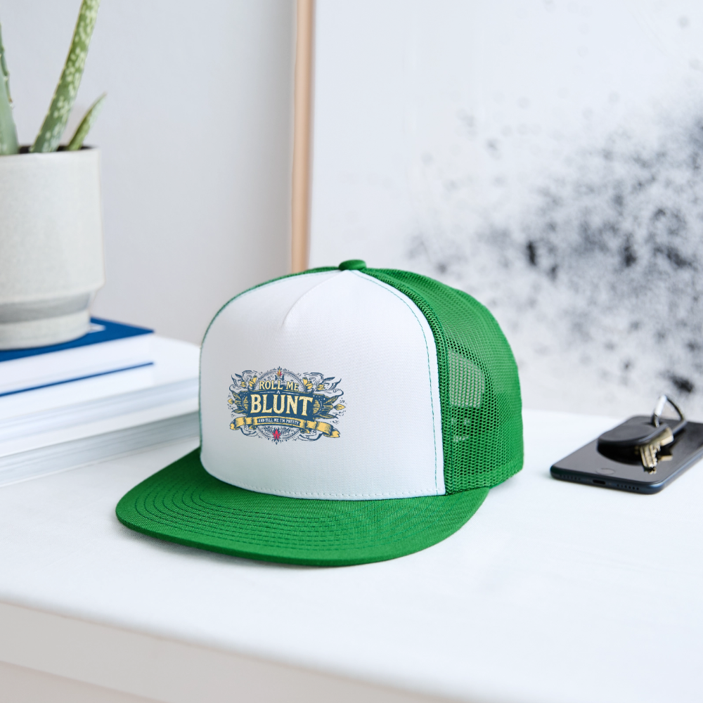 ROLL ME A BLUNT Trucker Hat - white/kelly green