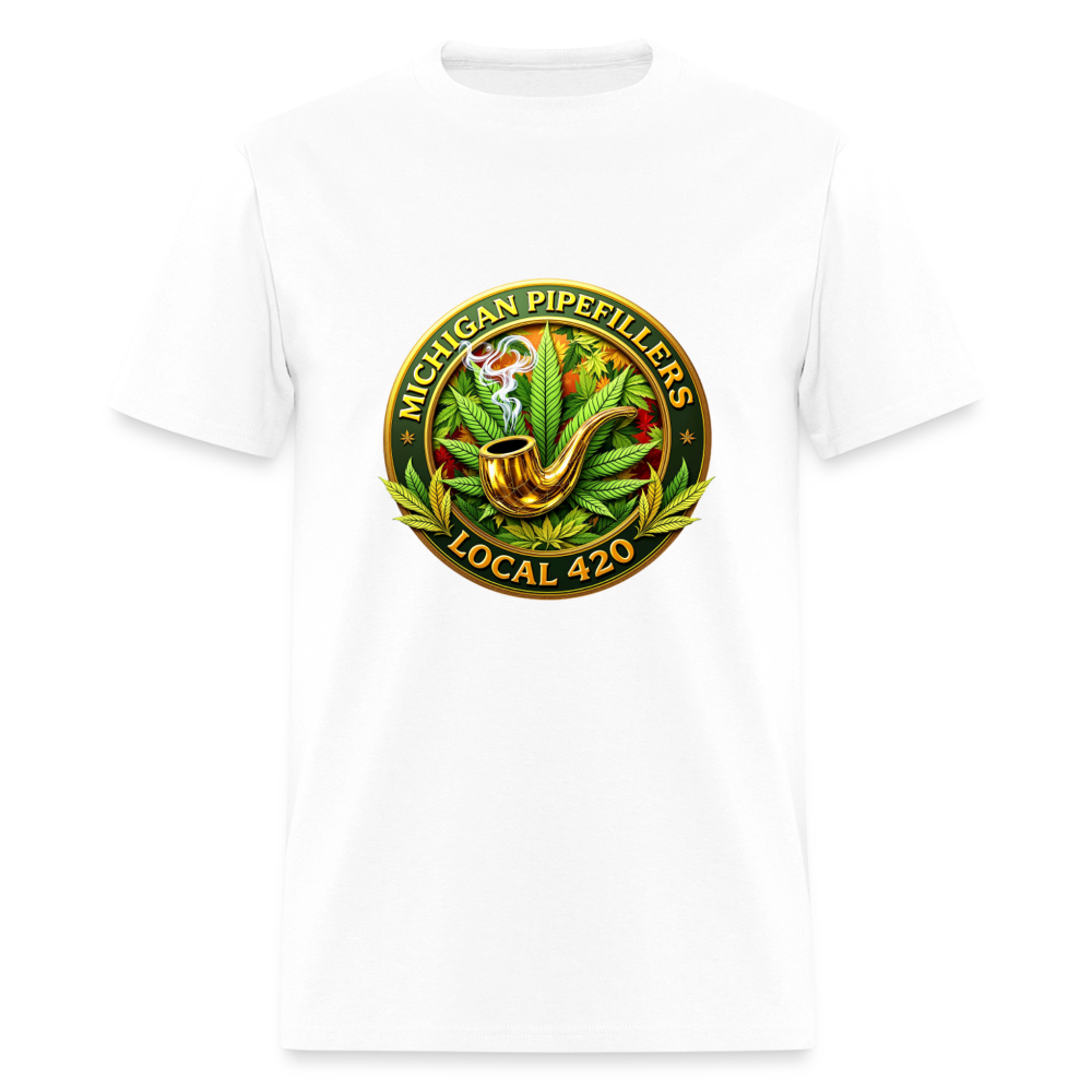 MICHIGAN PIPEFILLERS LOCAL 420 F/B DESIGN Men's T-Shirt - white