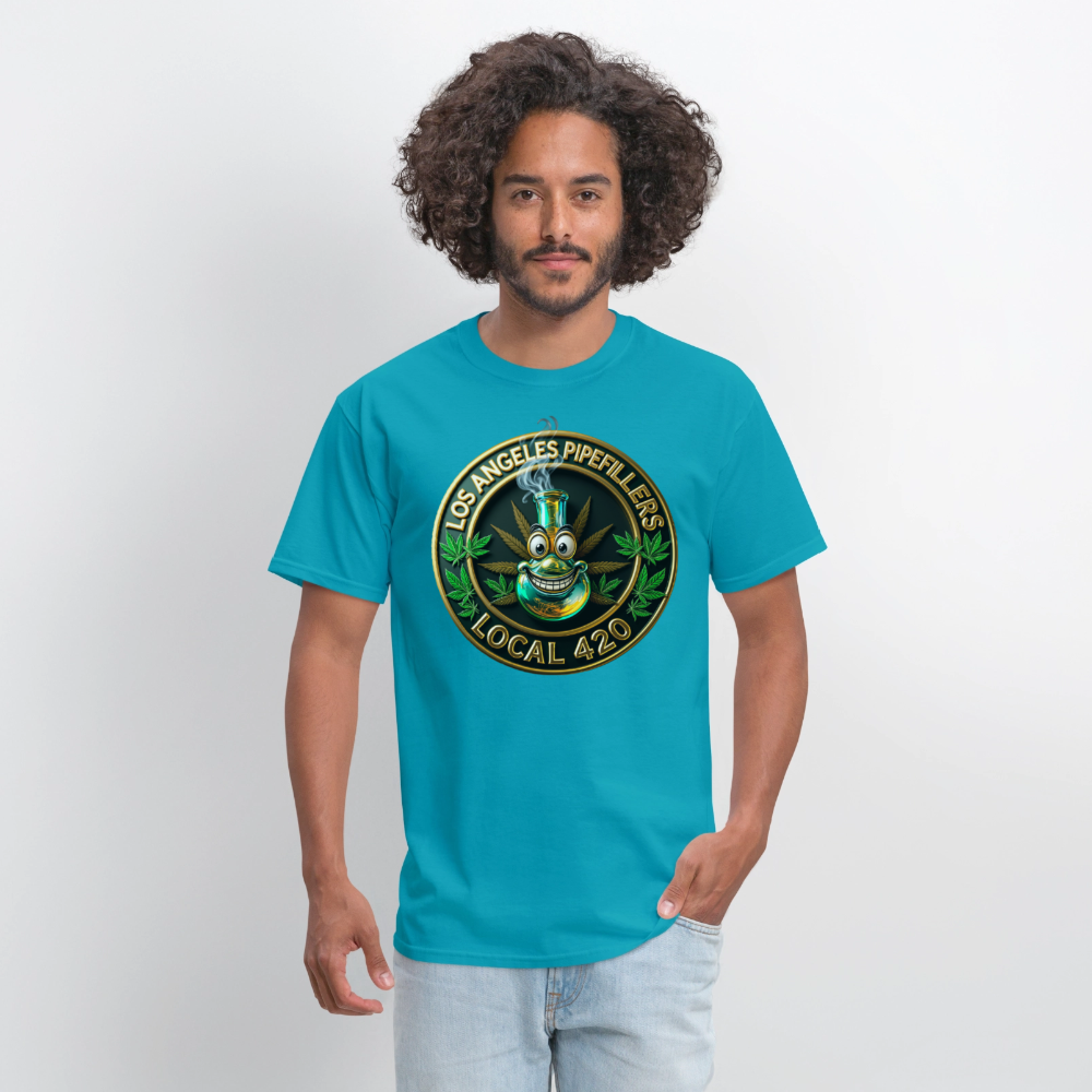 LOS ANGLES PIPEFILLERS LOCAL 420 2 EMBLEM Men's T-Shirt - turquoise