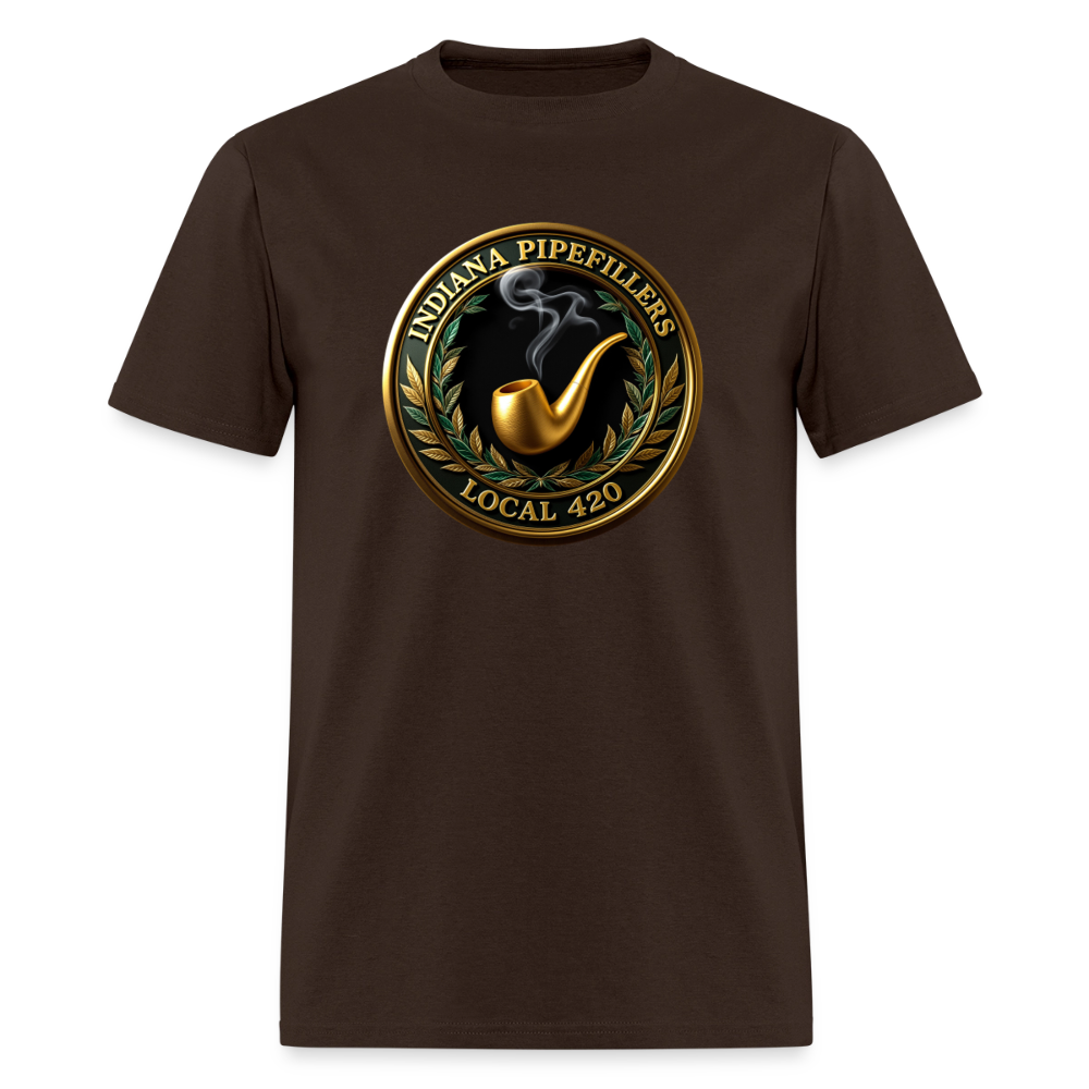 INDIANA PIPEFILLERS LOCAL 420 F/B DESIGN Men's T-Shirt - brown