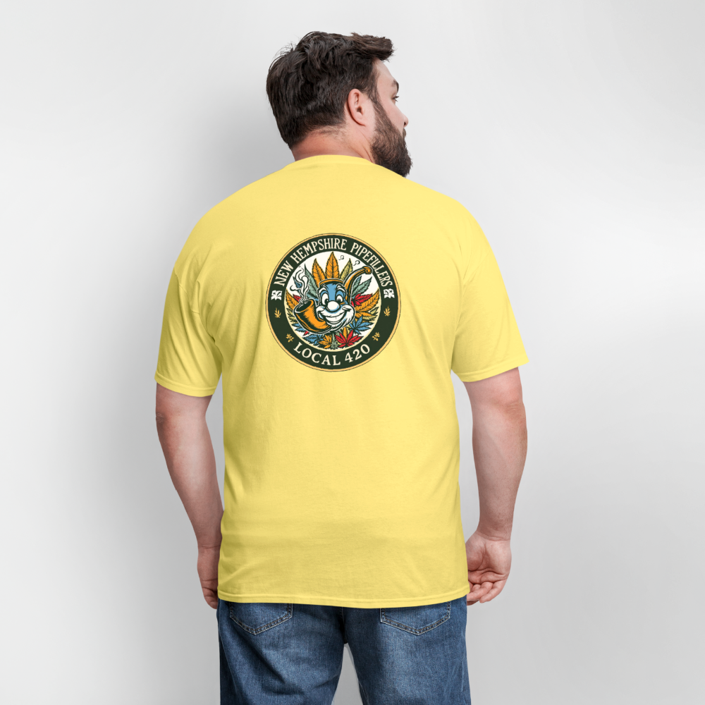 NEW HEMPSHIRE PIPEFILLERS LOCAL 420 2 EMBLEM Men's T-Shirt - cornsilk